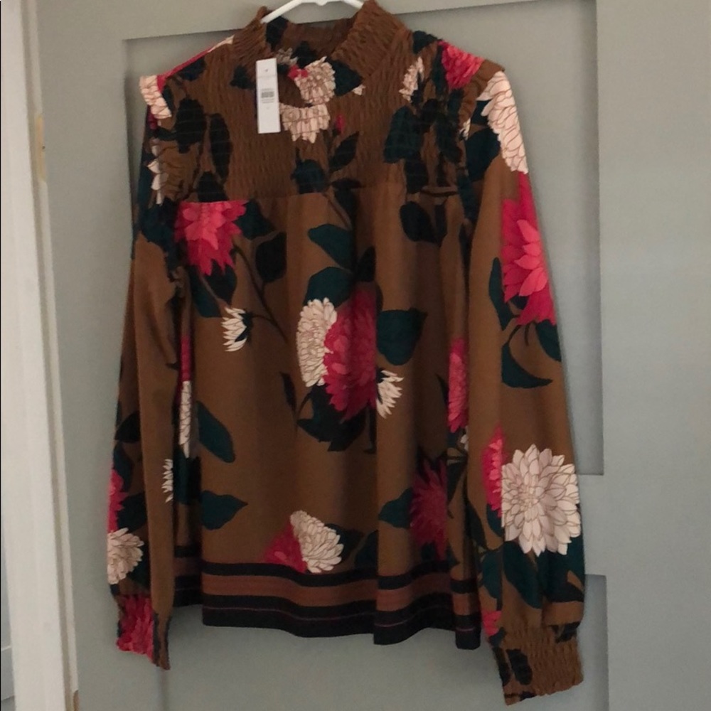 Floral Smocked Mock Neck Blouse